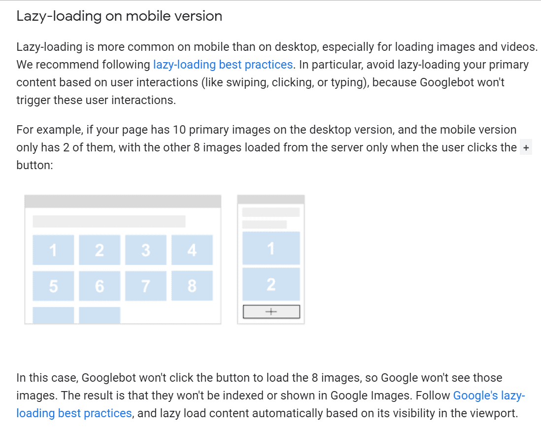 Sample Google insight on Mobile First Indexing