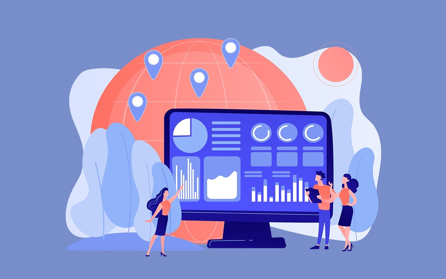 Digital marketing analysis with data points and growth charts for start-up success.
