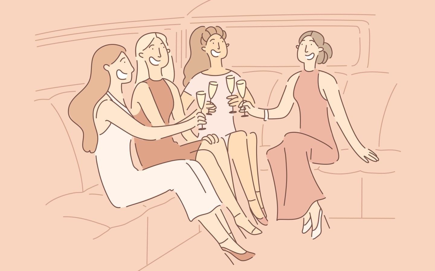 Group of women enjoying drinks and chatting at a social gathering.