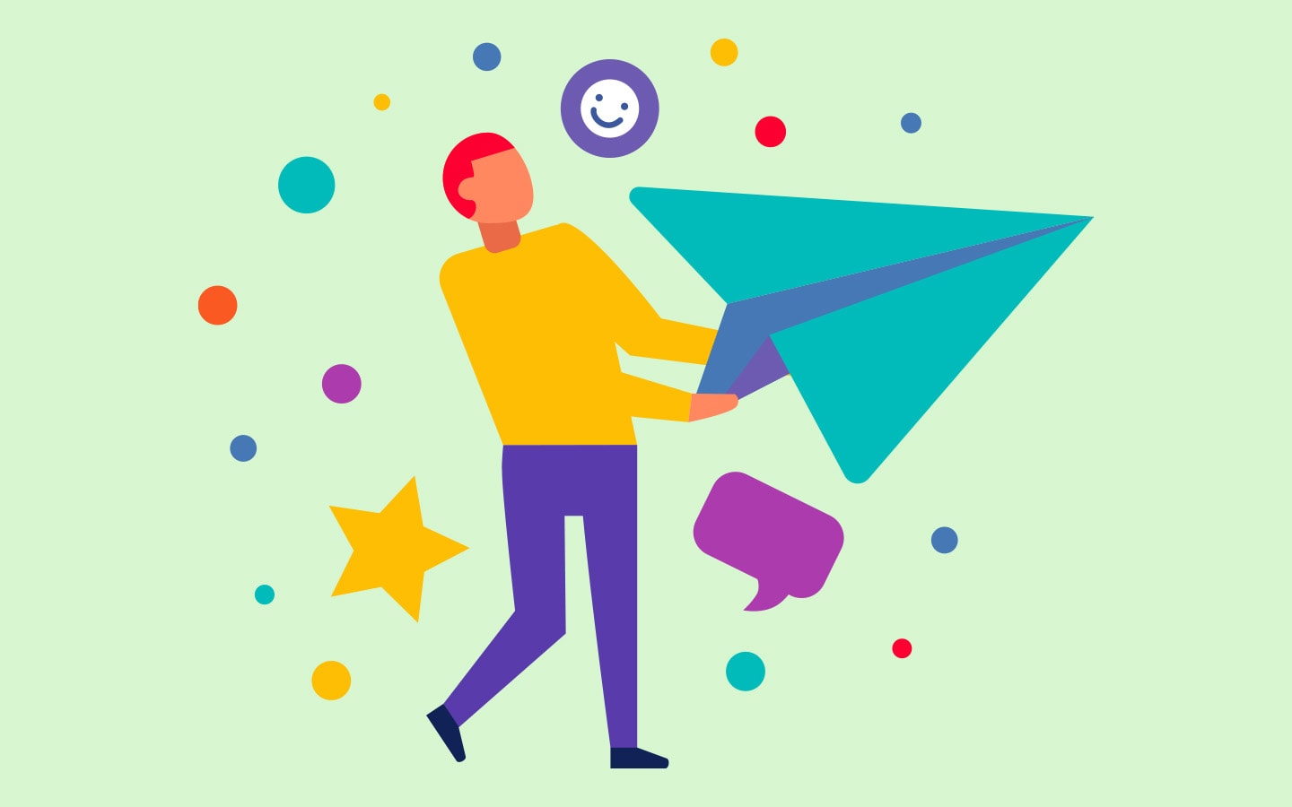 Creative illustration of a person launching a paper plane, symbolising content marketing for law fir.