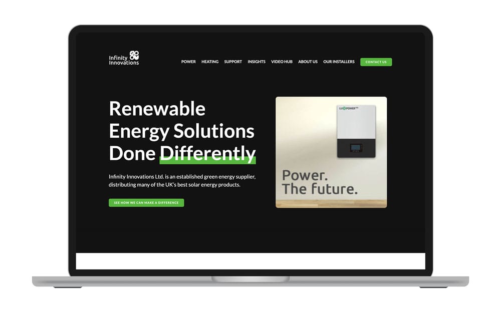 Modern renewable energy system displayed on a laptop screen for sustainable power solutions.